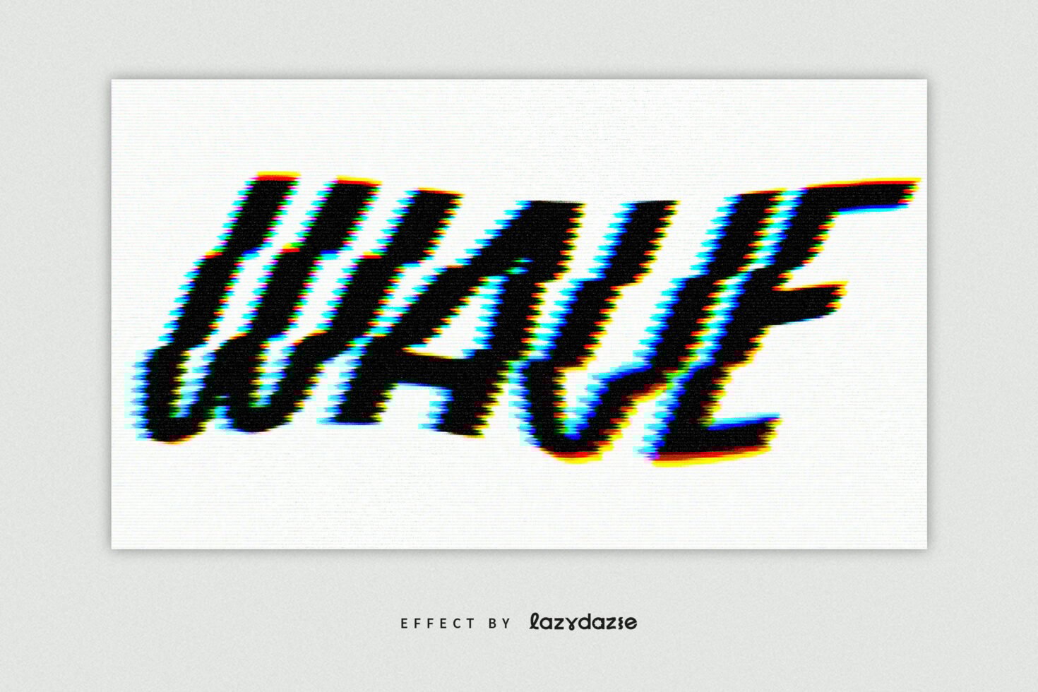 Distorted glitch text effect reading WAVE on white background suitable for graphic designers templates with retro digital aesthetic style.
