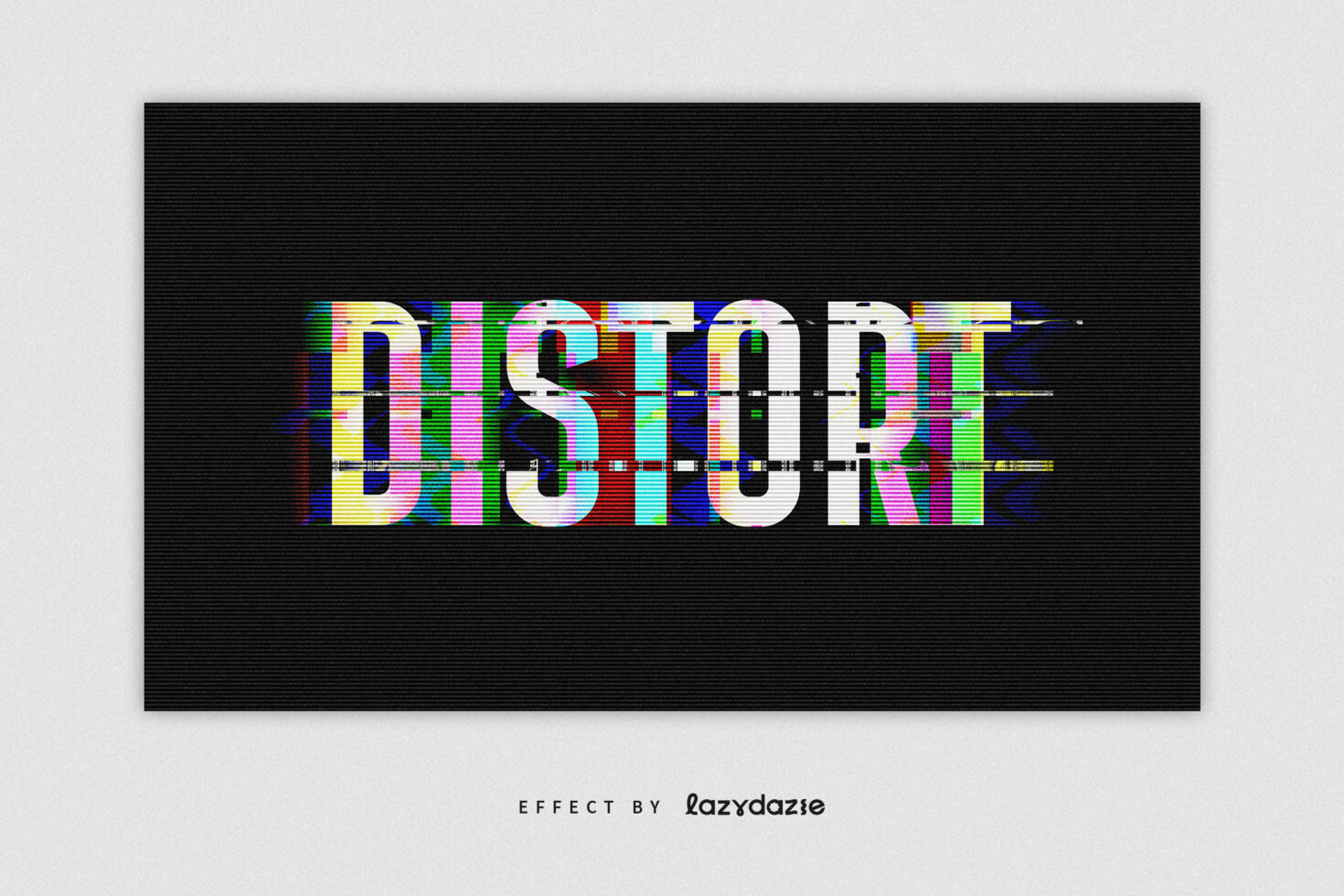 Distorted text graphic effect in vibrant colors on black background. Perfect for designers seeking unique font effects for digital projects and templates.