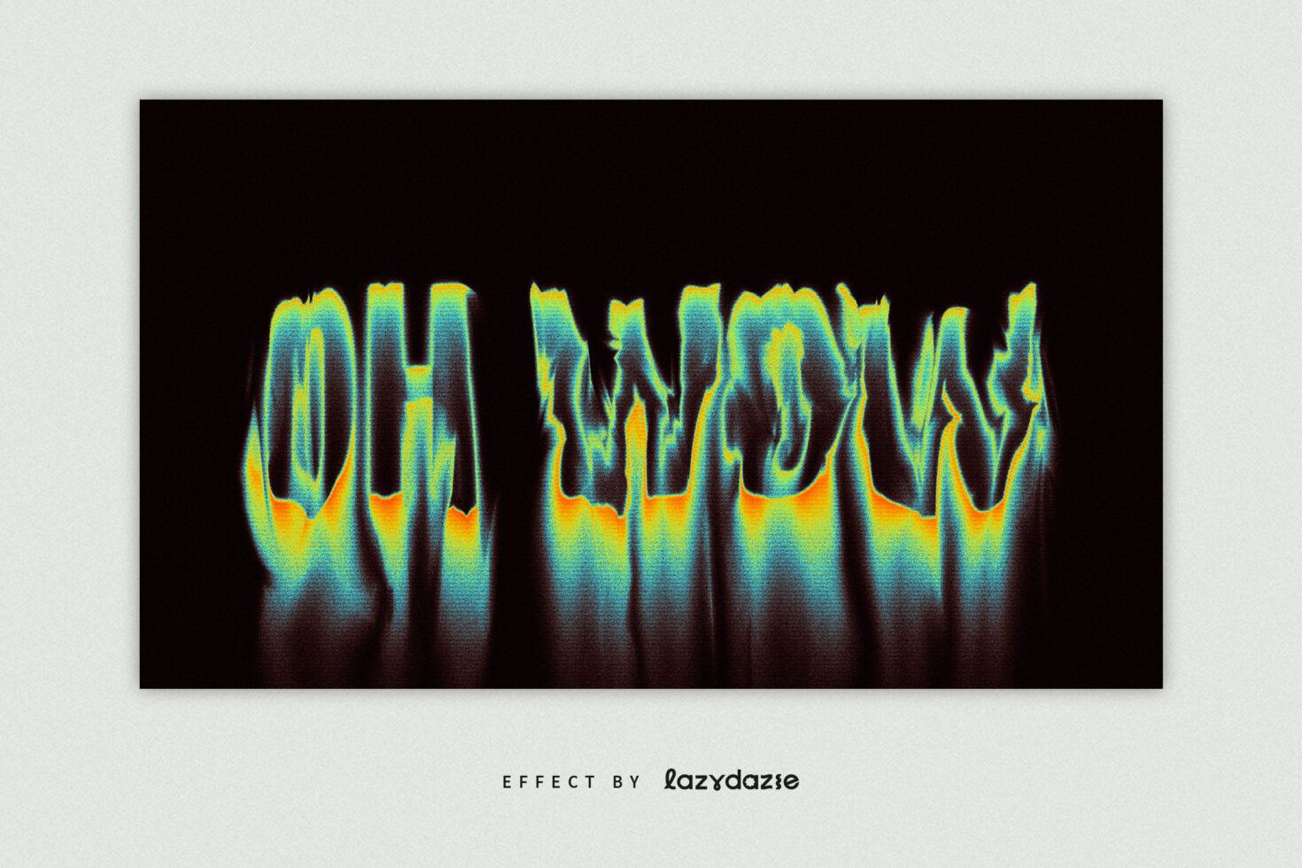 Retro distorted text effect saying Oh Wow in vibrant colors on a black background for digital designers ideal for graphics and typography projects.