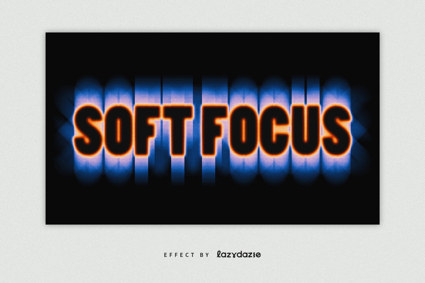 Bold neon typography reads Soft Focus against a black background with blue and orange glow, ideal for graphic templates and font mockups.