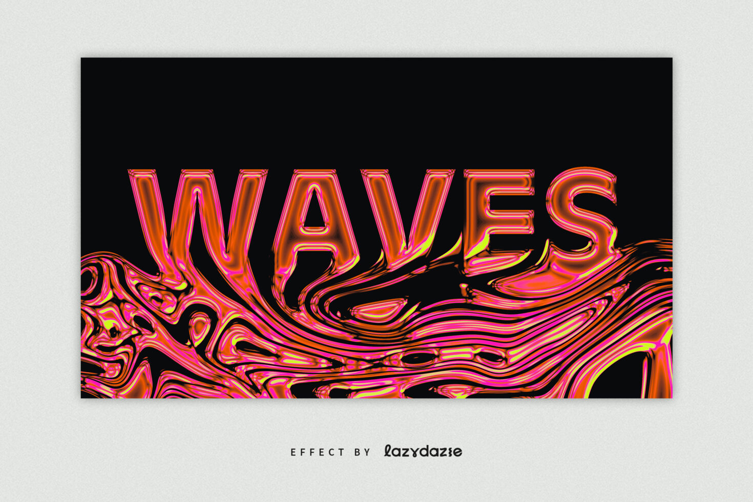 Abstract text effect featuring the word Waves with vibrant liquid-like distortions on a black background ideal for graphic design projects and templates.