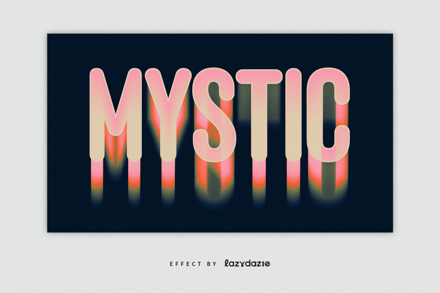 Bold text on dark background with neon gradient effect spelling Mystic. Ideal for font design, typography templates, and graphic art projects.