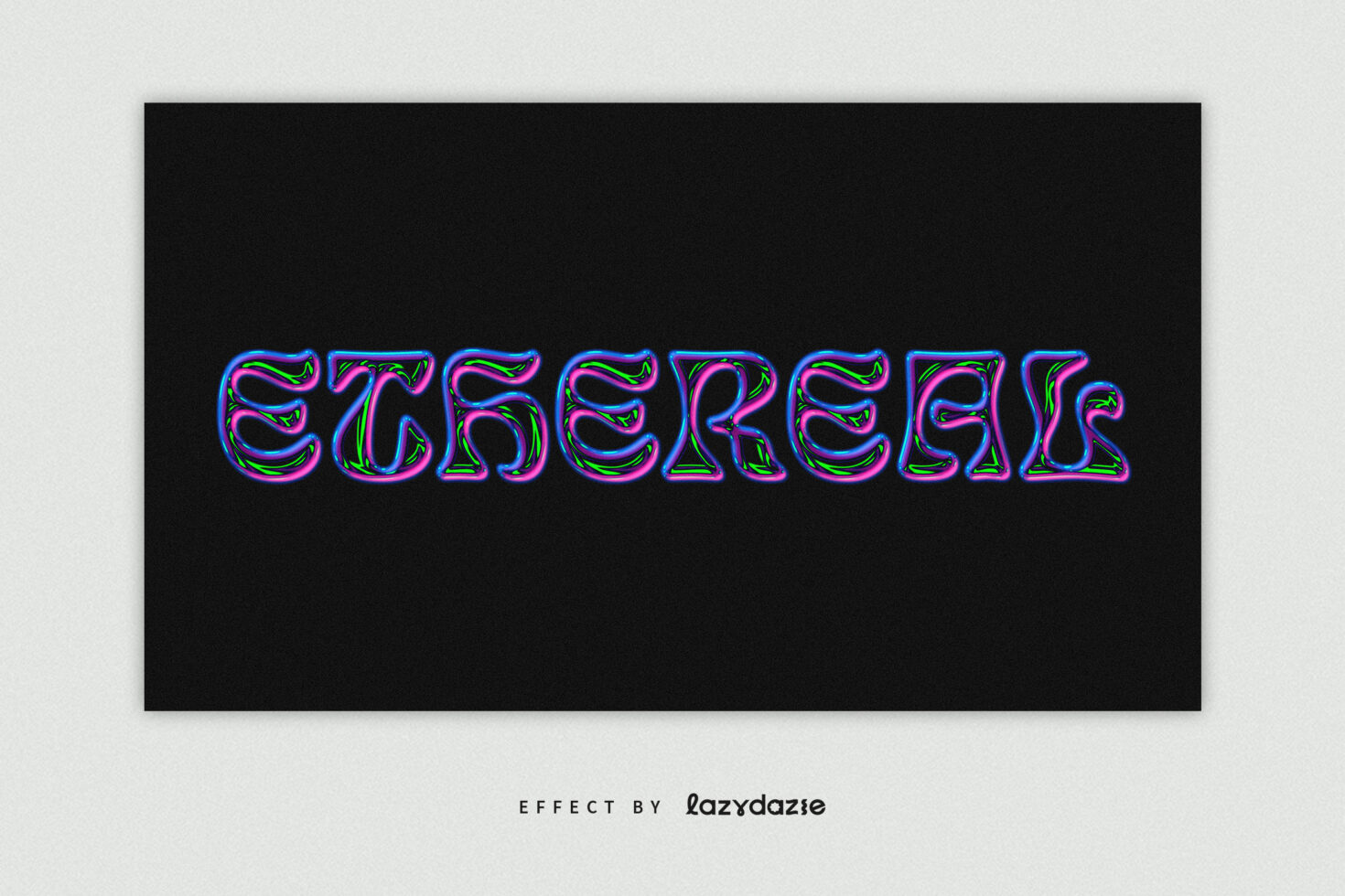 Colorful neon wavy text effect spells ETHEREAL on black background perfect for graphic design projects templates fonts designers.