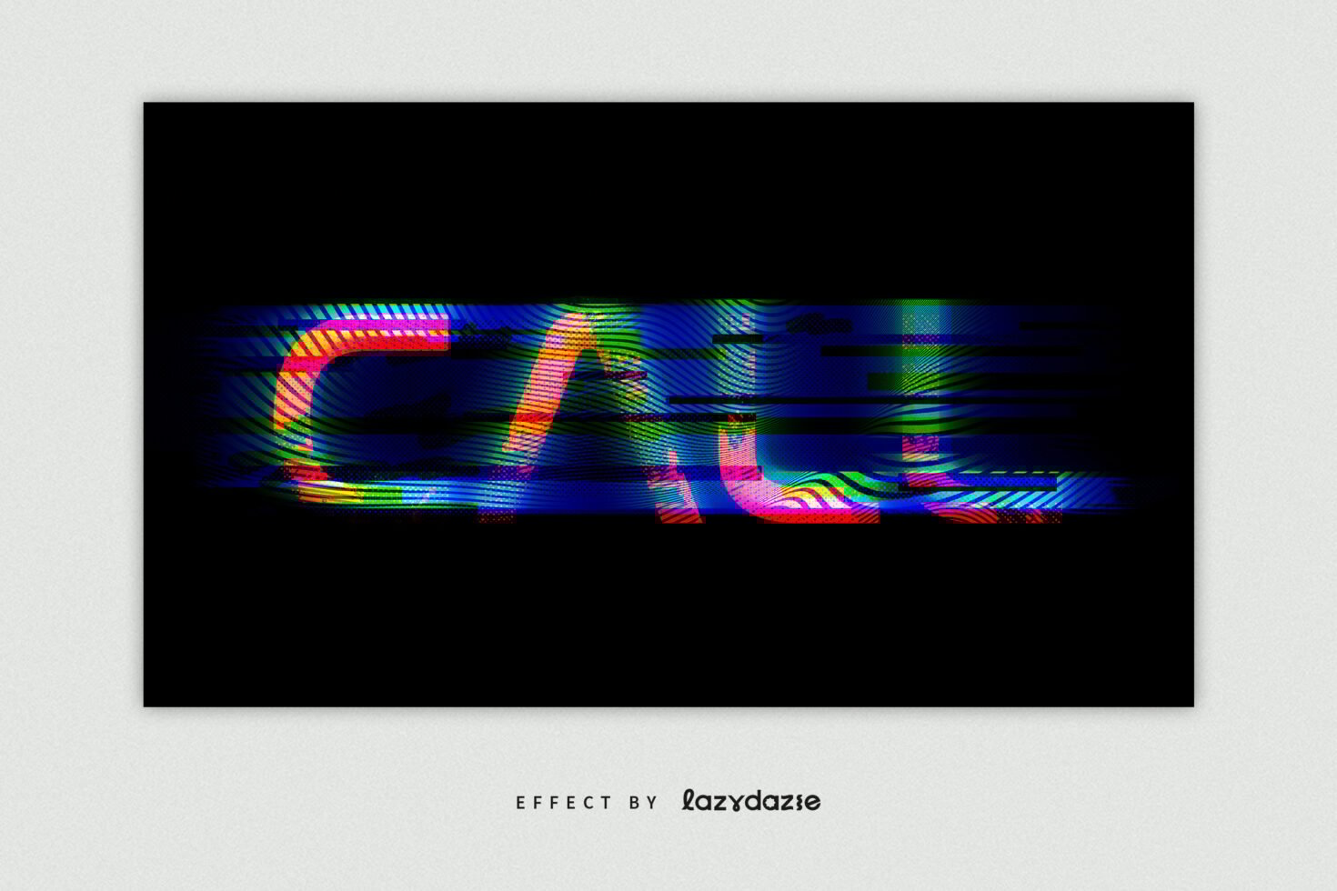 Glitch text effect with bold neon colors on black background. Perfect for digital assets in templates or graphics. Suitable for creative designs.