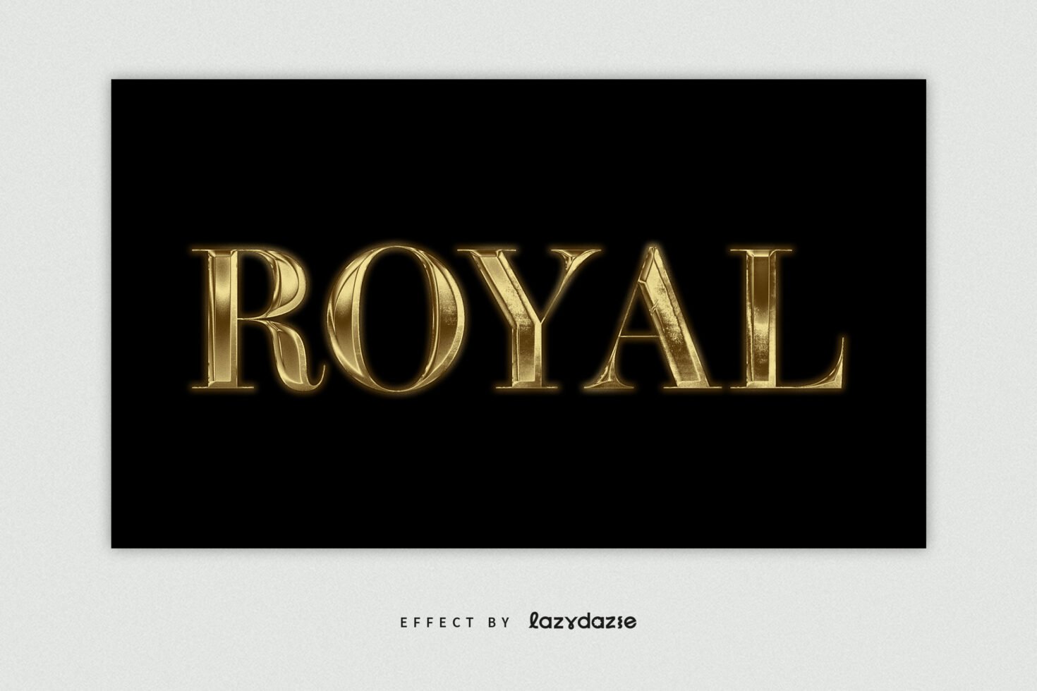 Golden 3D text effect reading ROYAL on black background for designers. Ideal for luxury brand mockups and typography templates. Eye-catching graphic.