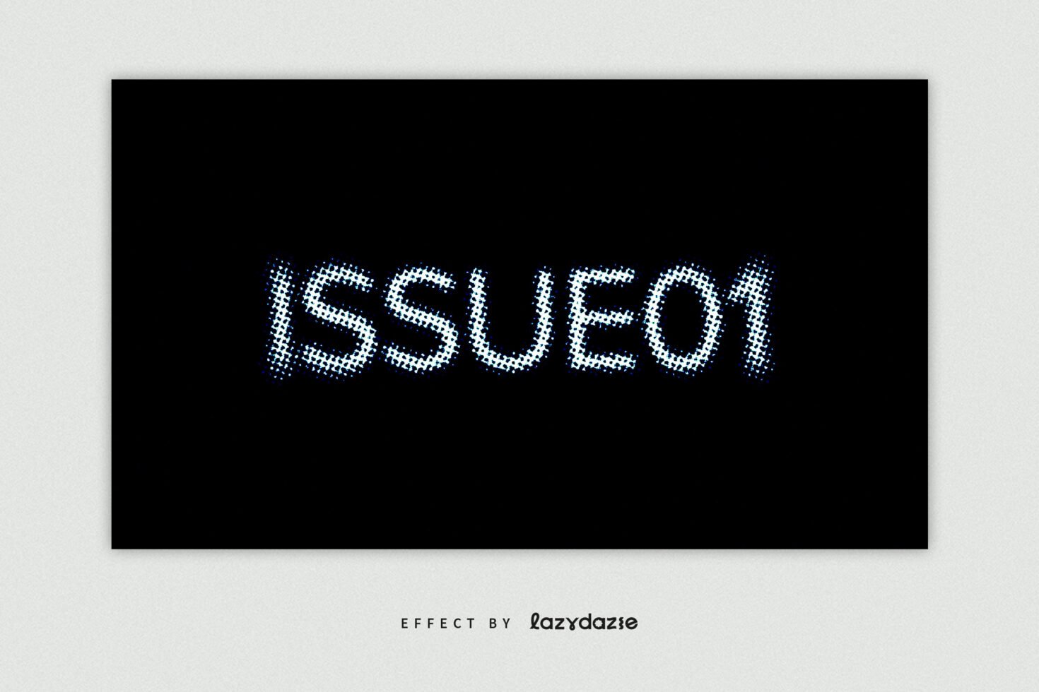 Text effect displaying ISSUE01 with a halftone style on a black background ideal for graphic designers seeking creative typography assets templates
