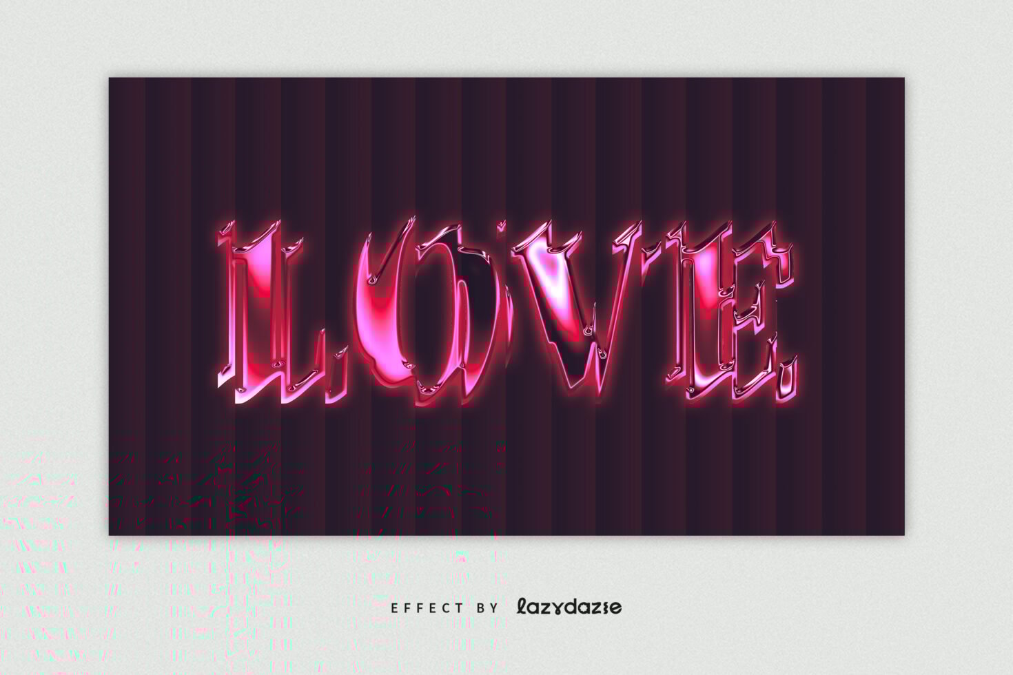 Bright pink text with glowing effect reading Love on a dark striped background. Suitable for graphics. Keywords: text effect graphic design template.
