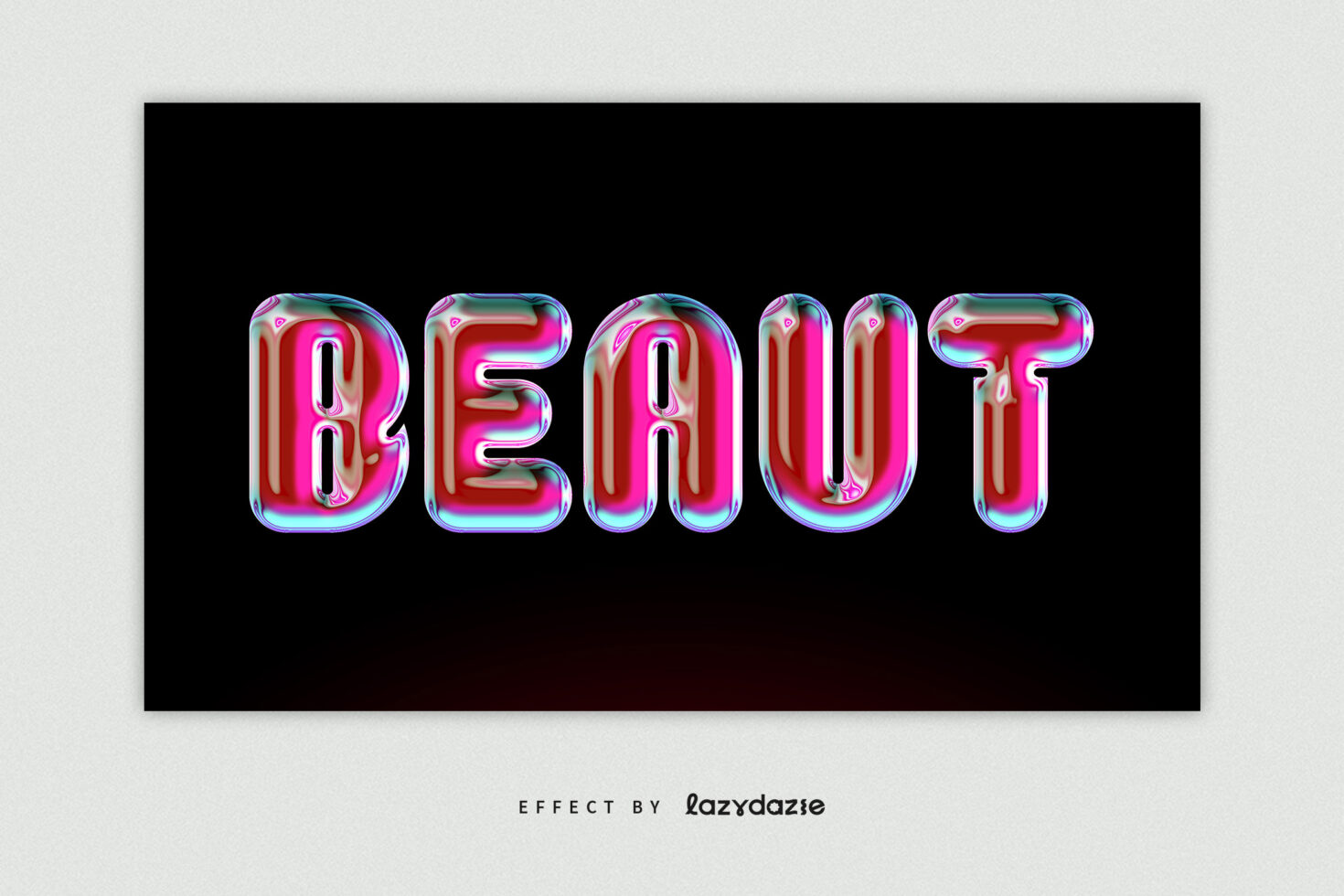 Vibrant liquid metal BEAUT letters with pink magenta iridescent shine effect