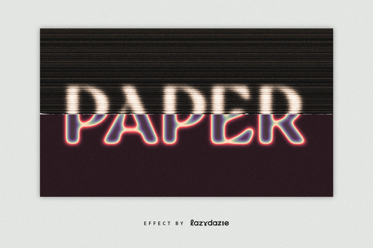 Glitch text effect reading PAPER on a digital mockup background ideal for designers. Vibrant graphic template for creative projects and digital assets.