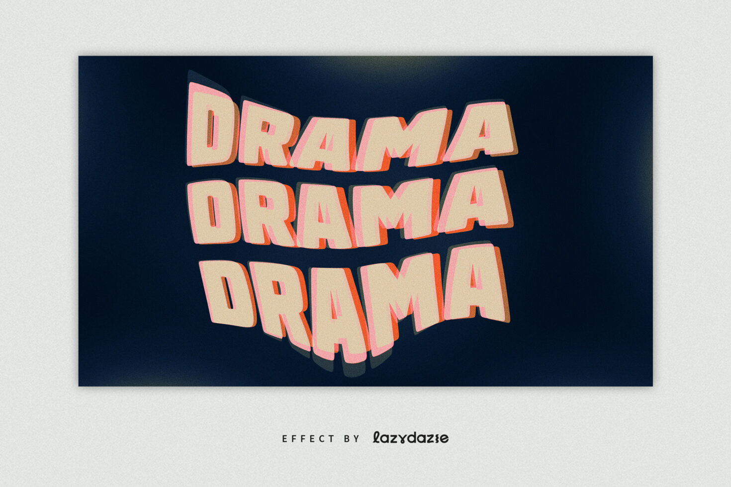 3D bold text repeated three times saying DRAMA with a retro effect on a dark background perfect for graphic design mockups and typography templates.