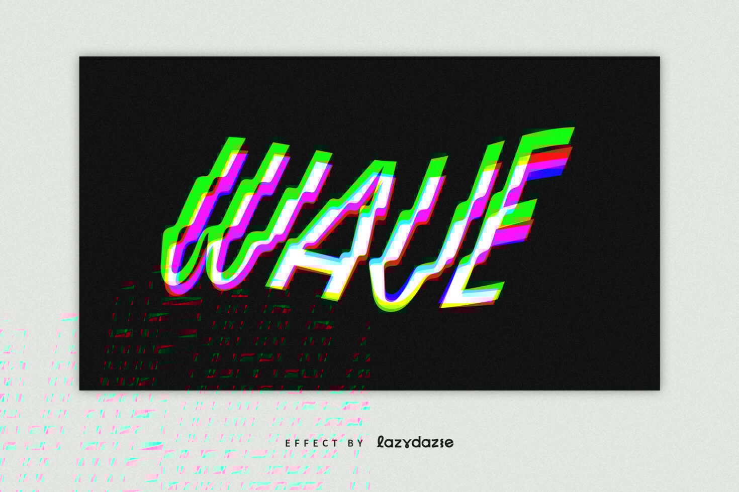 Colorful wave text effect on black background, perfect for graphic design projects, templates, and mockups. Vibrant, abstract typography asset.