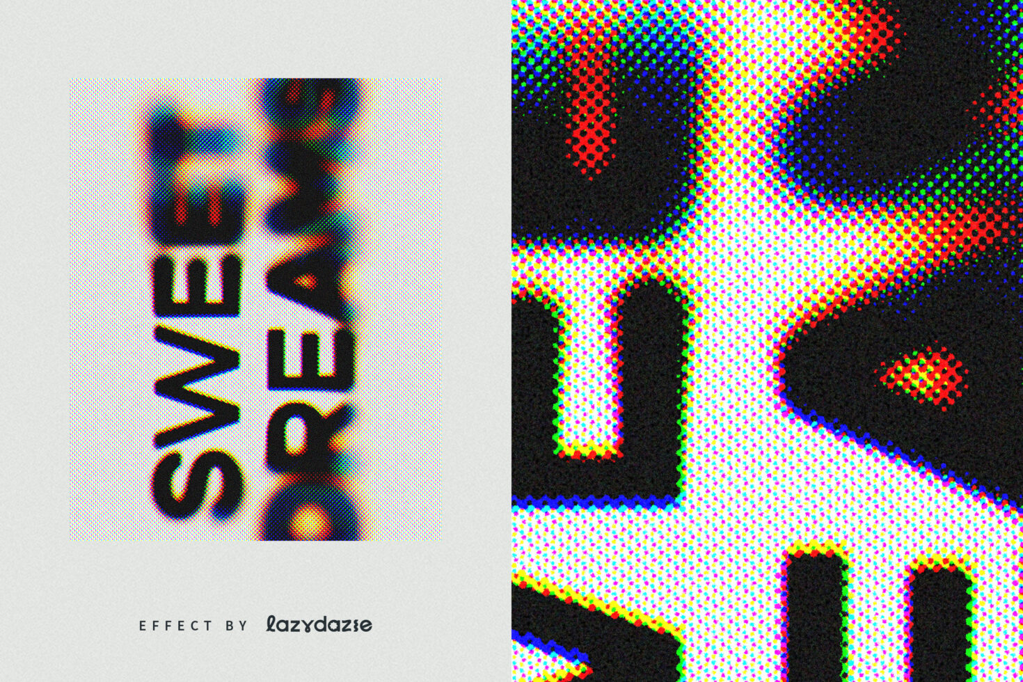 Colorful halftone text effect design with blurred vertical lettering Sweet Dreams for designers. Perfect for graphic projects and templates.