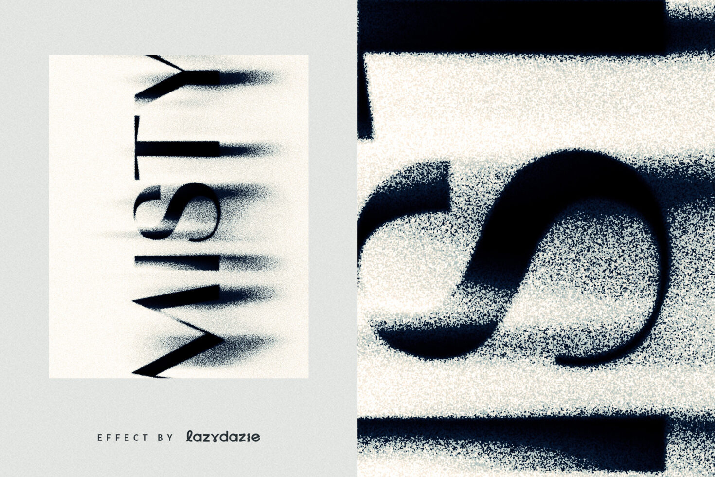 Blurred text effect showcasing the word Misty with a grainy texture. Ideal for designers seeking unique typography effects in mockups and graphic templates.