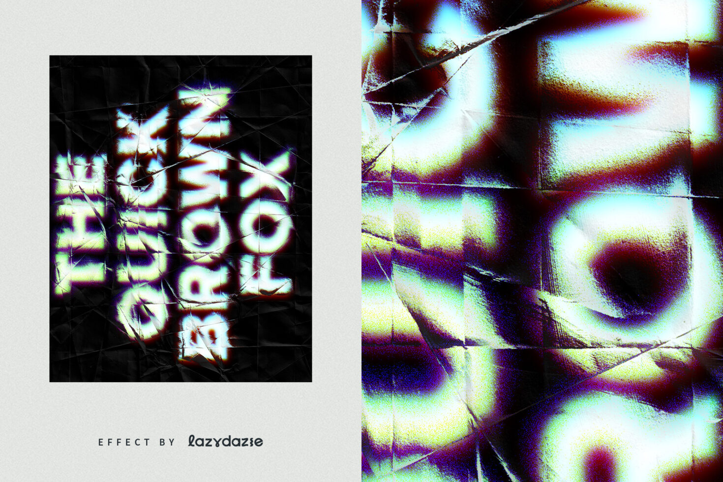 Distorted glitch text effect featuring colorful abstract textures ideal for digital design templates graphics typography mockups and designer assets.