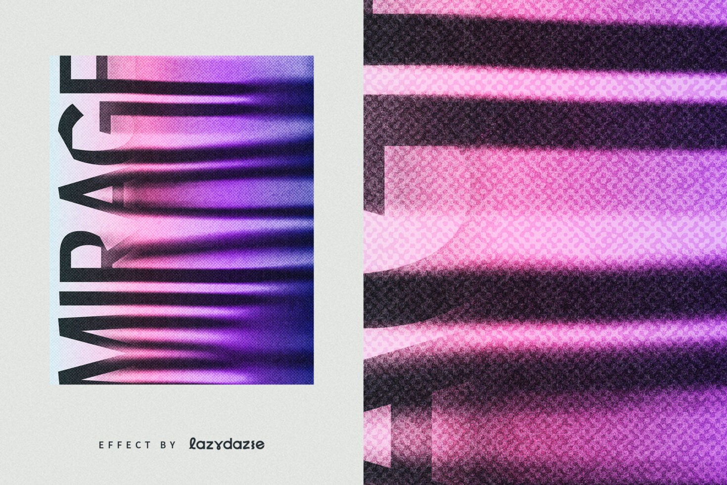 Abstract wavy graphic with purple and pink gradients showcasing text Mirage. Perfect for designers seeking digital assets in graphics and templates.