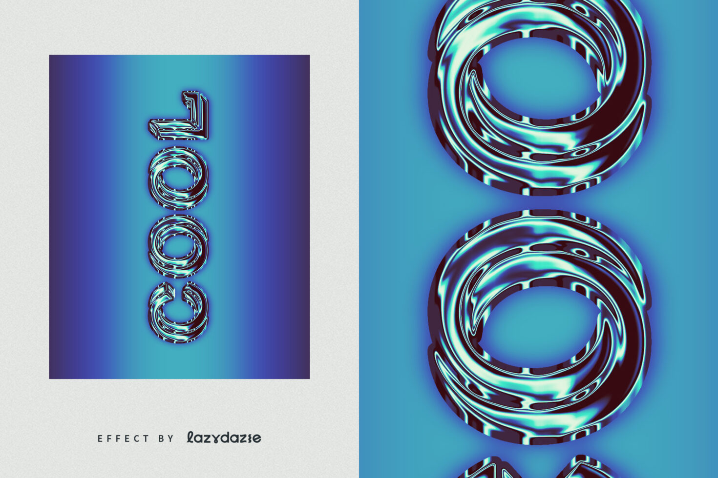 Futuristic 3D text effect showcasing the word cool in vibrant blue hues. Ideal for digital graphics designers looking for eye-catching design templates.