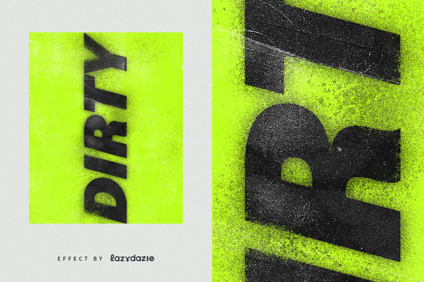 Bold black text DIRTY on a grunge neon yellow background design template for digital assets. Perfect for edgy graphic design projects and typography.