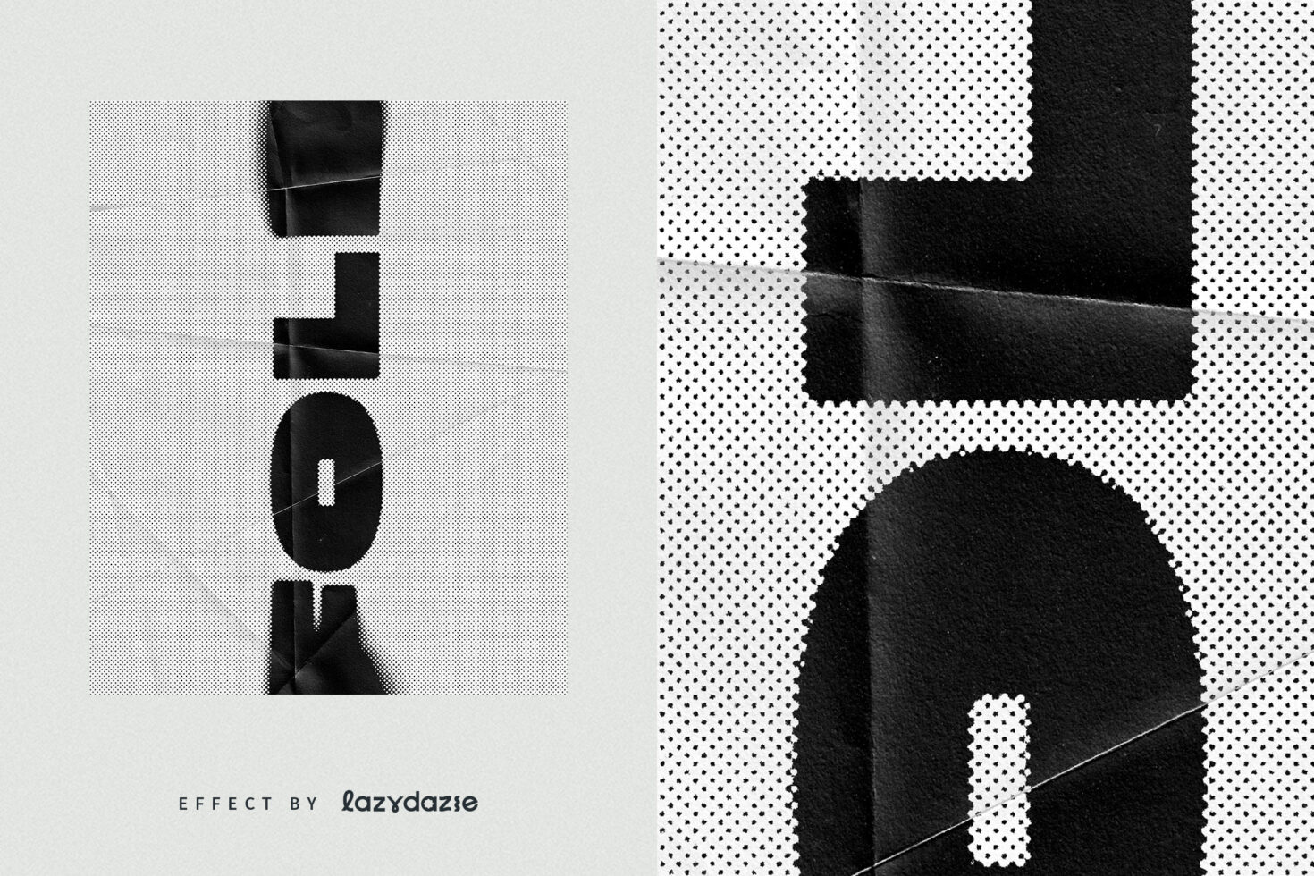 Halftone effect typography design with bold black lettering on textured paper, ideal for graphic designers seeking unique poster templates and print projects.