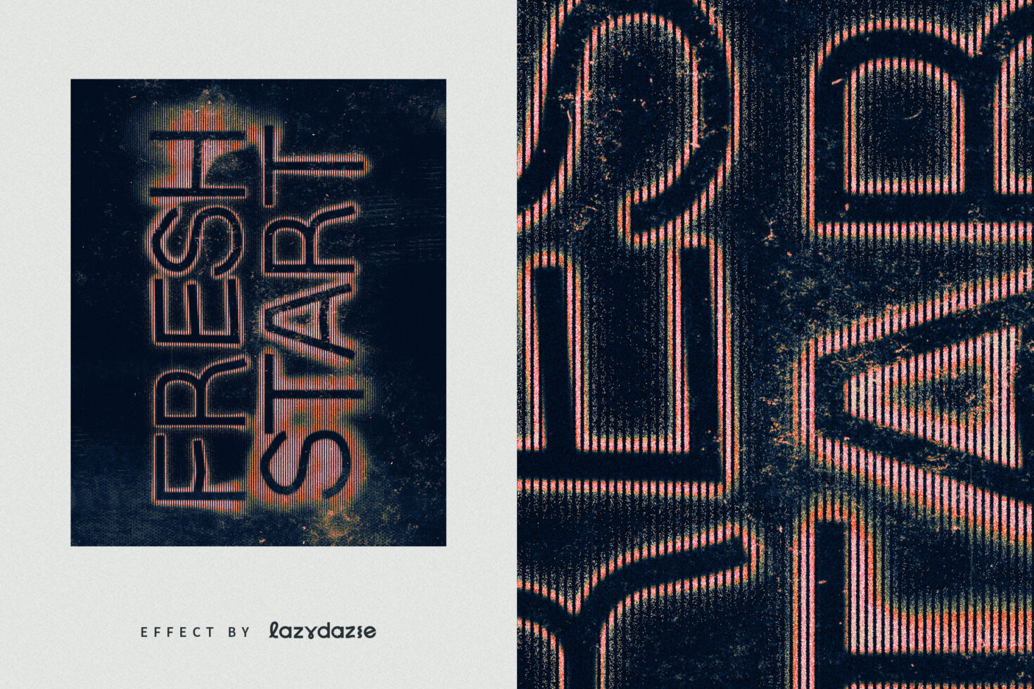 Retro neon text effect graphic reading Fresh Start with grainy texture on dark background ideal for designers seeking vintage text templates.