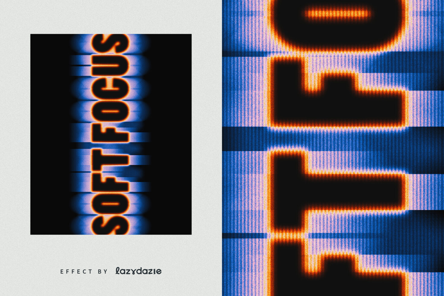 Vibrant distorted text effect template displaying Soft Focus in bold blue and orange hues perfect for designers seeking unique digital graphics assets.