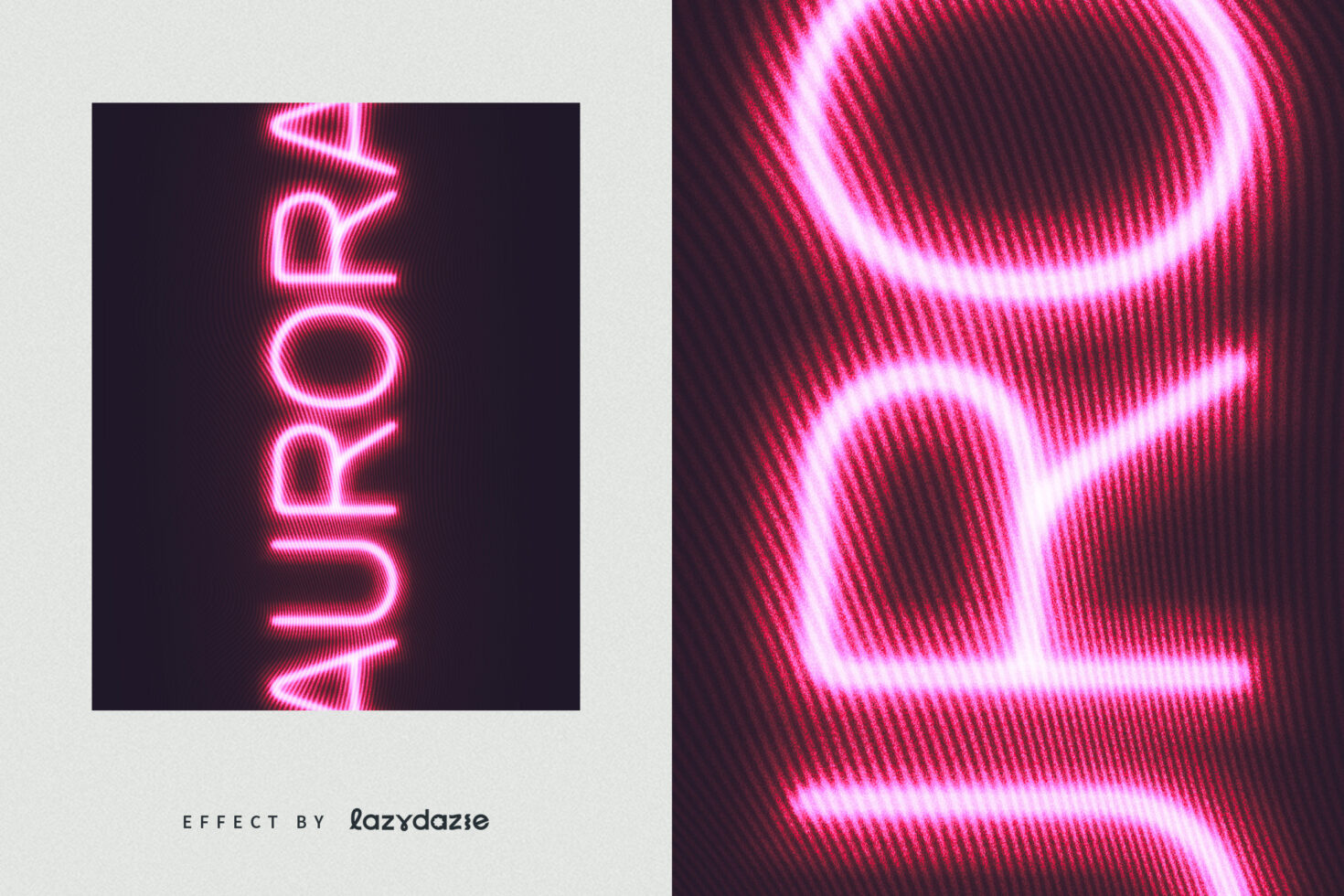 Glowing pink neon text effect reading Aurora displayed vertically on dark background. Ideal for designers seeking vibrant text graphics and mockups.