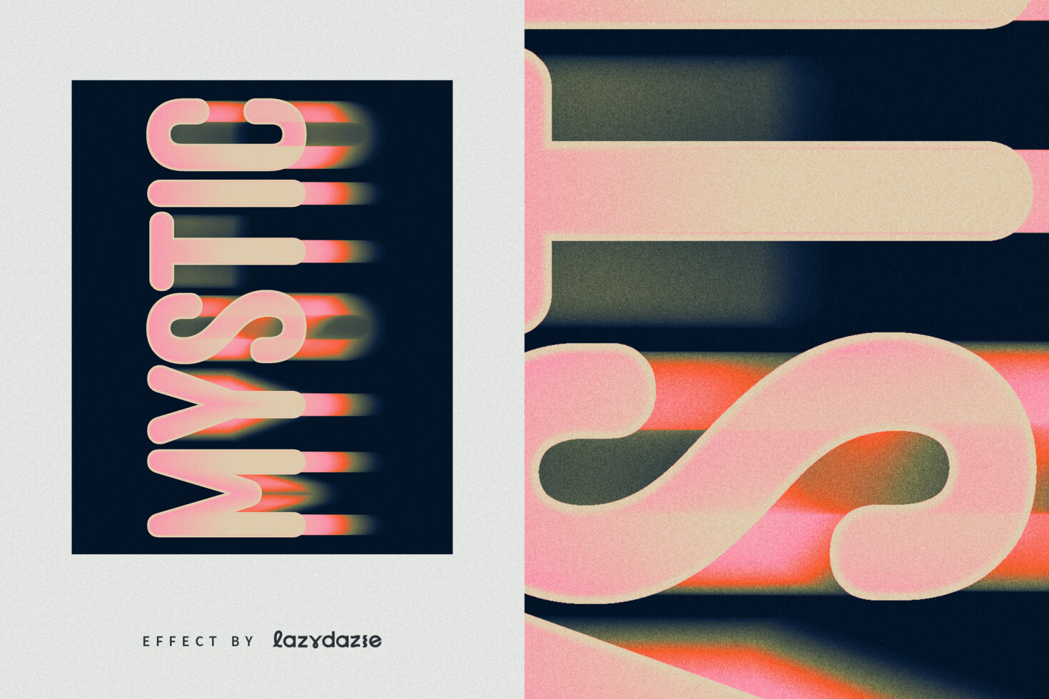 Colorful typographic mockup with 3D text effect in retro style featuring distorted, blurred lettering. Ideal for designers seeking unique font graphics.