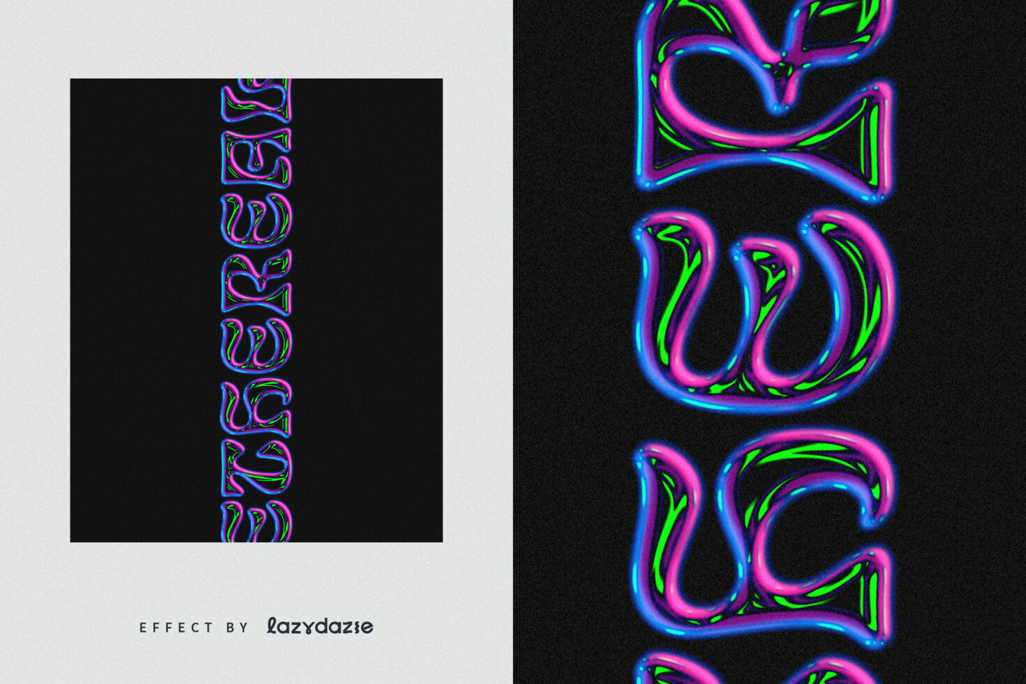 Neon liquid typography reading 'ETHEREAL' in vibrant pink, green, and blue colors against black background; ideal for font design and graphics templates.