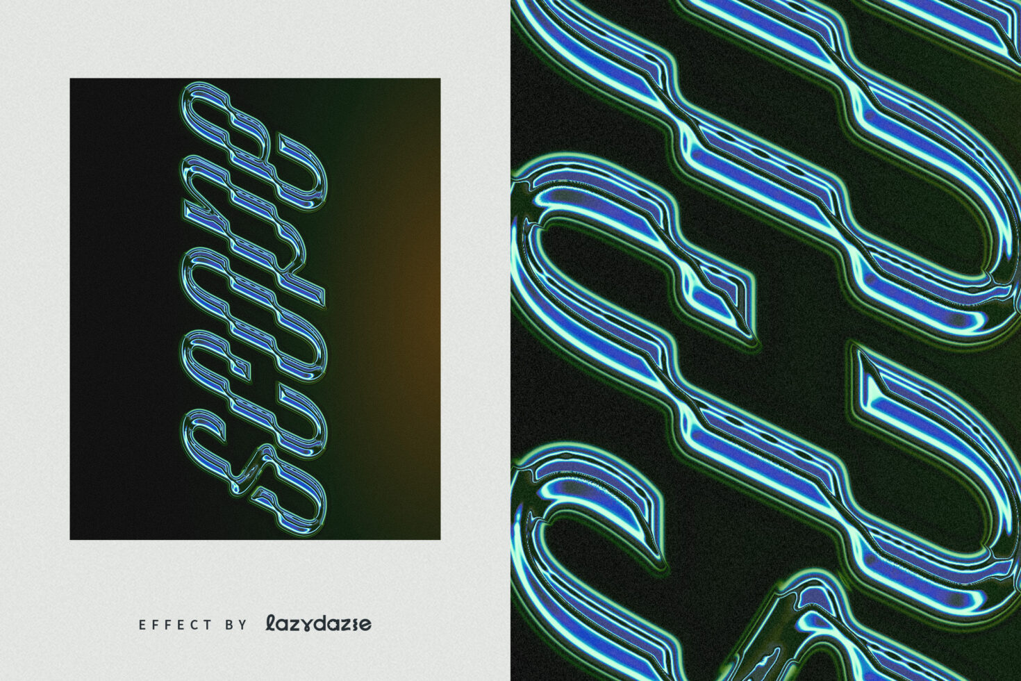 Neon text effect in blue and green, showcasing dynamic typography design. Ideal for graphic designers searching for vibrant font effects for creative projects.