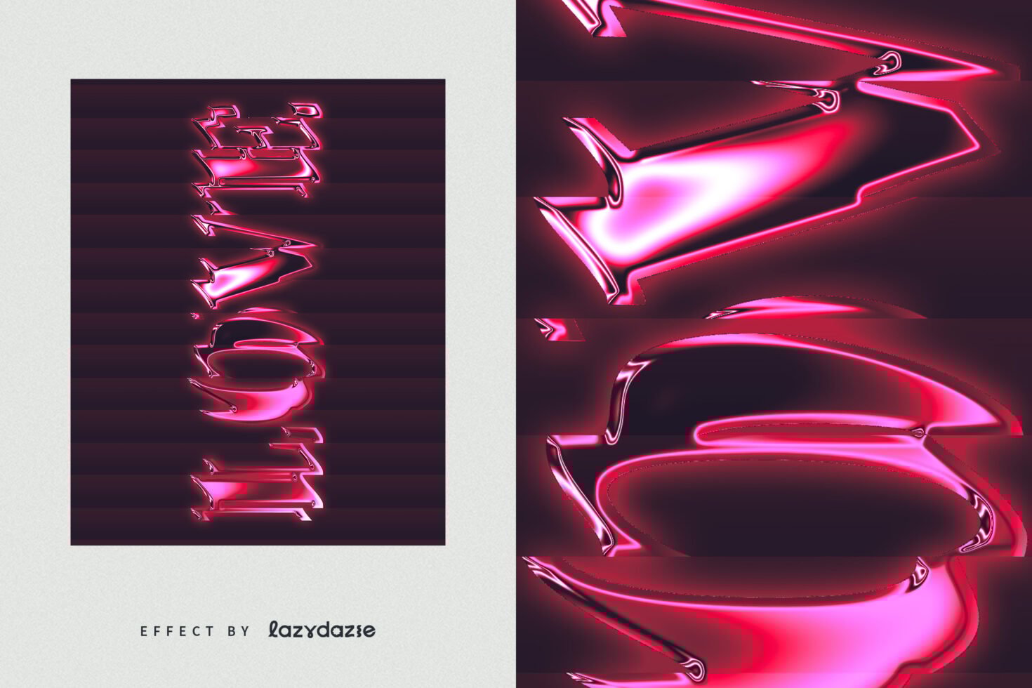 Abstract neon text effect in vibrant pink with 3D distortions showcasing modern typography ideal for graphic design projects and creative templates.