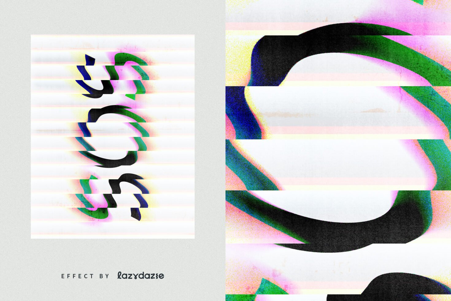 Vibrant glitch effect template featuring distorted typography with colorful abstract shapes ideal for designers seeking unique digital graphics resources.