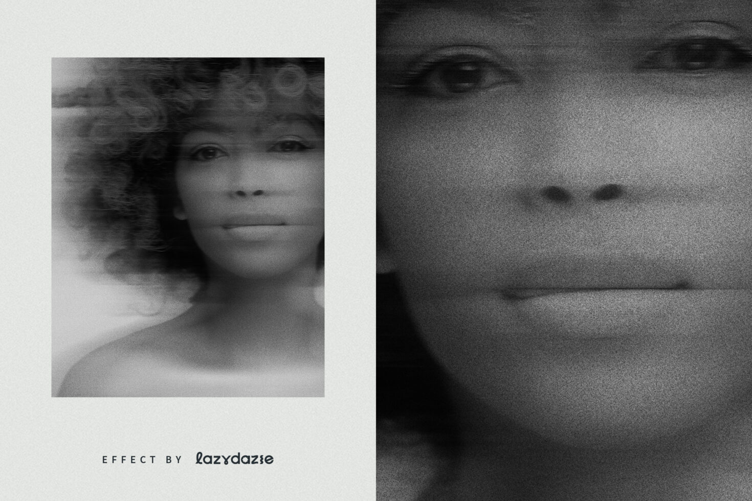 Black and white digital overlay with distorted portrait effect suitable for graphic design, digital art projects, and designer resources.
