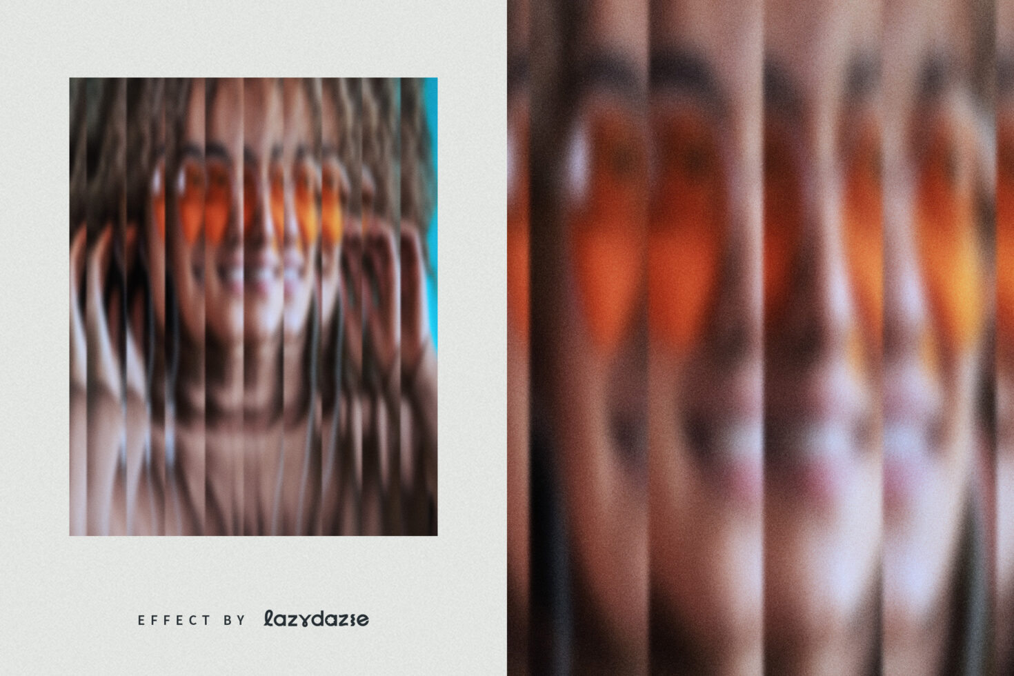 Blurred portrait of person wearing orange sunglasses with prism effect, suitable for graphic design projects, photo editing, and creative templates.