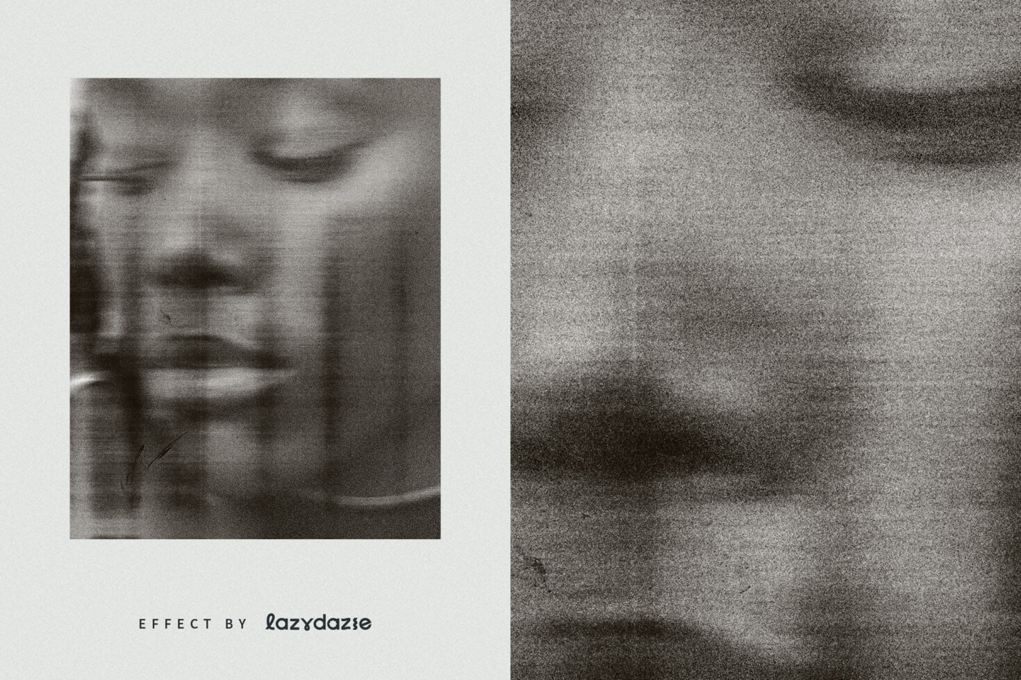 Abstract grayscale textured graphic showing blurred face with vertical lines suitable for use in digital design mockups and templates, ideal for designers.