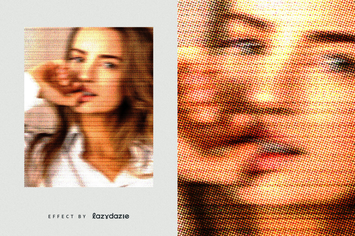 Halftone effect on portrait, showcasing vintage pixelated design suitable for graphics projects and designer templates. Image by Lazydaze.