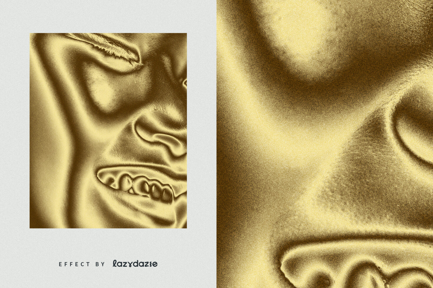 Gold abstract texture with embossed facial features, ideal for designers. Graphic asset for creative templates, mockups, or digital art projects.