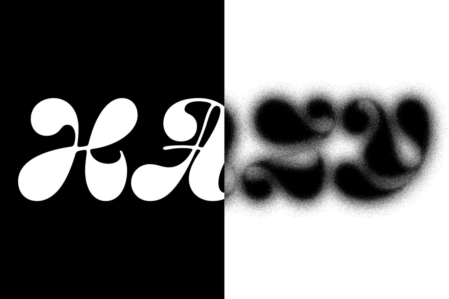 Bold font design split into high contrast black and white, blending abstract style perfect for graphics, typography projects, or template design.
