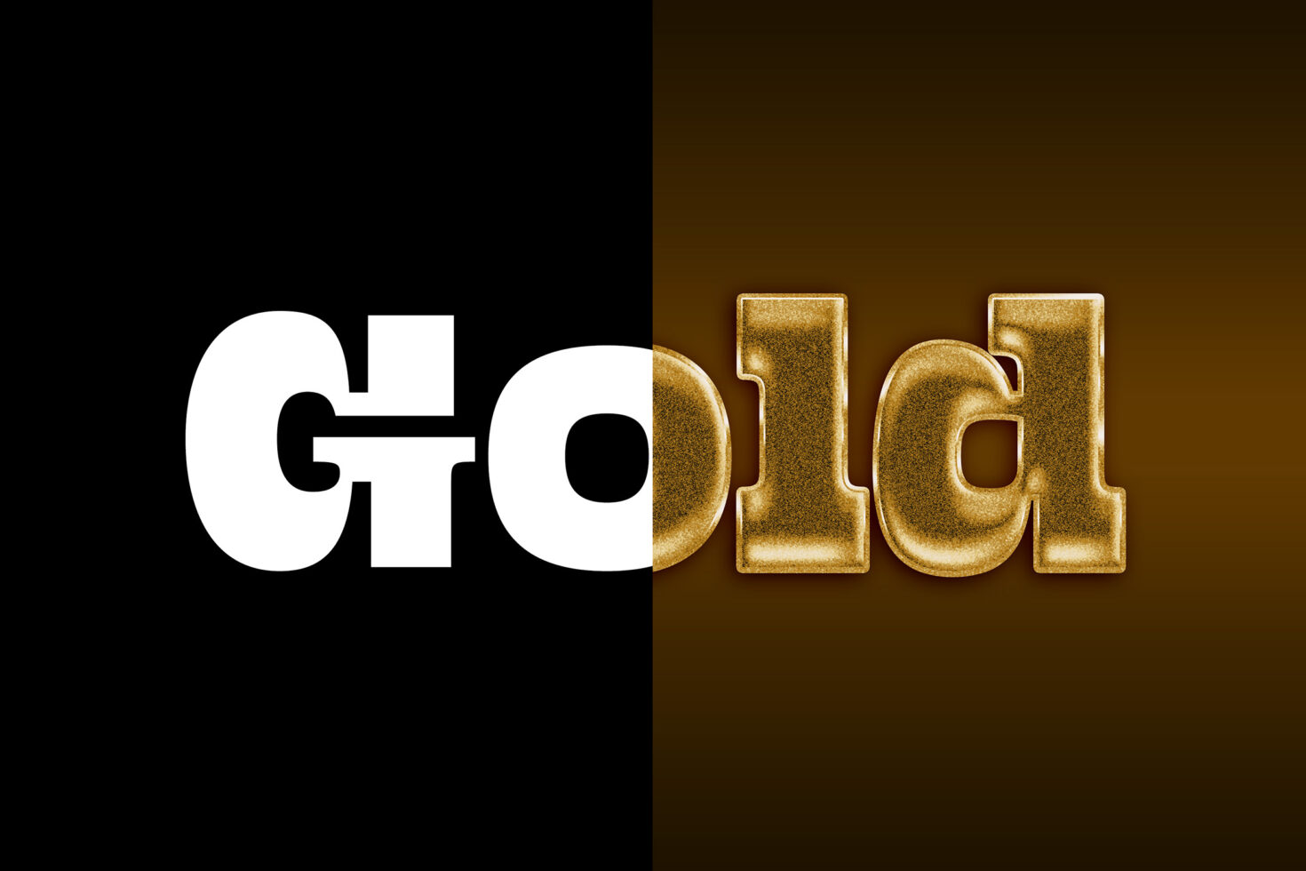 Bold gold text graphic half black white half textured gold background ideal for digital designers exploring typography mockups and creative font styles