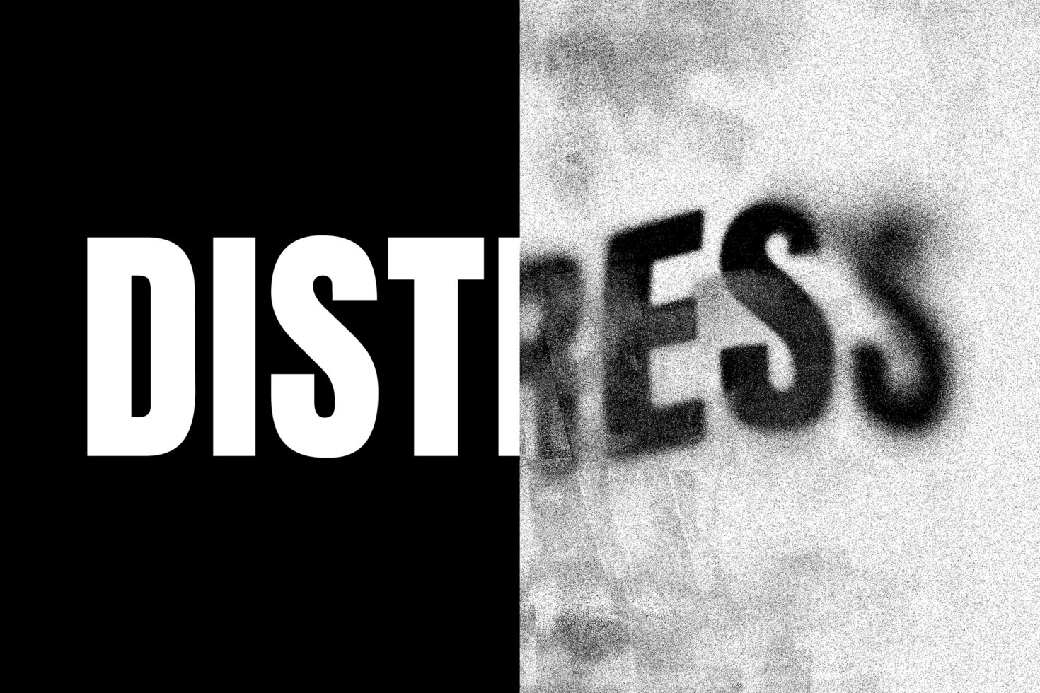 Black and white distressed typography on a split background showing clean and gritty halves perfect for graphic design and typography projects.