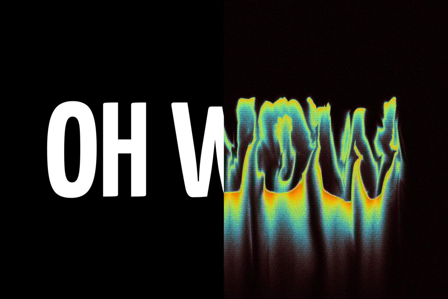 Dual font design with bold white text on the left and vibrant, distorted digital typography on the right ideal for graphic design projects.