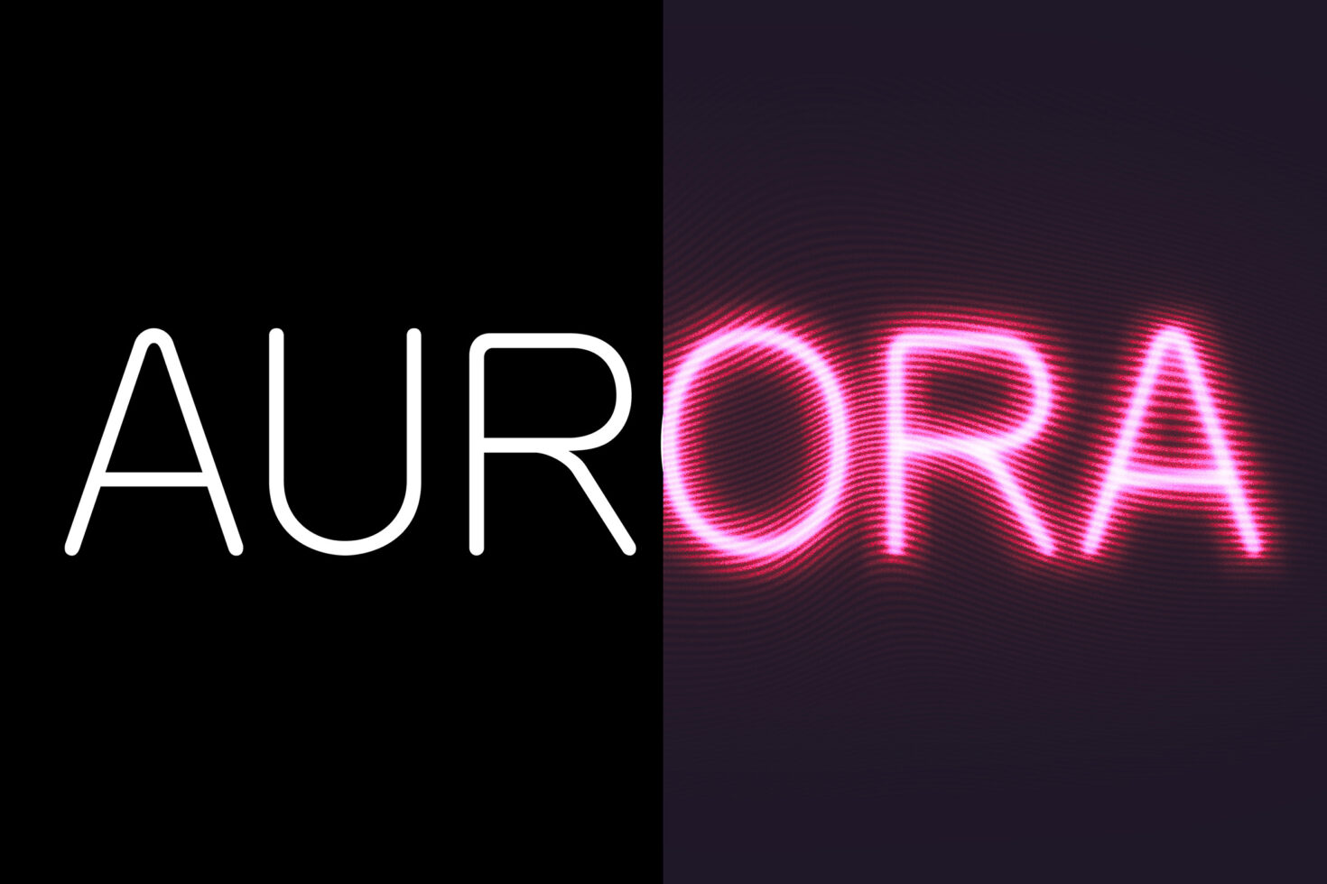 Aurora text graphic showcasing a glowing neon effect on a dark background, ideal for digital design projects. Keywords: glowing text, neon effect.
