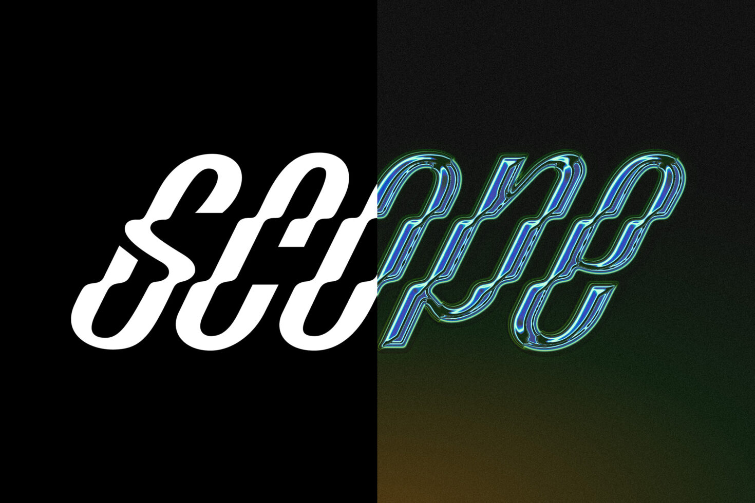 Dual-tone typography design featuring bold, stylized text 'Scope' with black and neon effects. Suitable for graphics, font design, or templates.