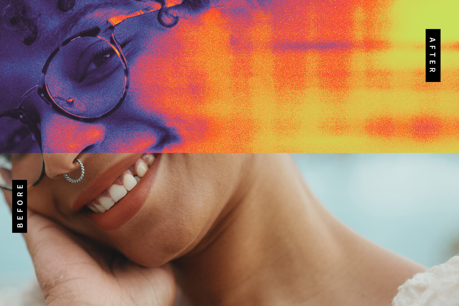 Creative photo edit showcasing before and after effects of vibrant digital transformation for designers. Perfect asset for graphic design inspiration.