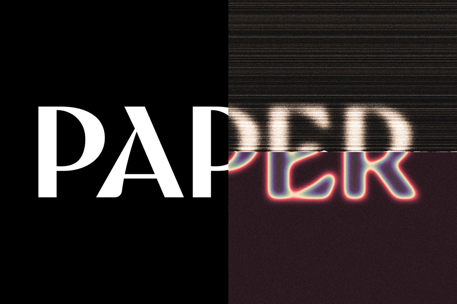Abstract typography design with the word paper in different textures and colors. Use for graphic design projects, modern templates, artistic layouts.