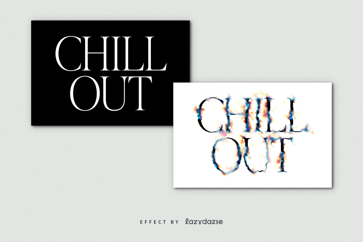 Dual 'Chill Out' text design set; one with sharp black and white contrast, other with colorful soft blur effect. Perfect for graphic and template use.