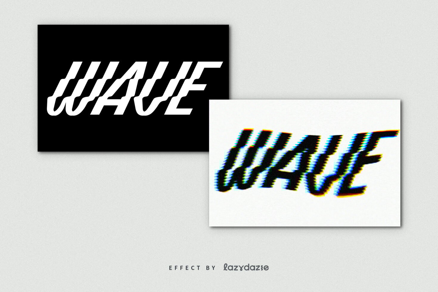Bold wave text effect mockup displaying modern design on contrasting black and white backgrounds suitable for graphic designers and font creators.