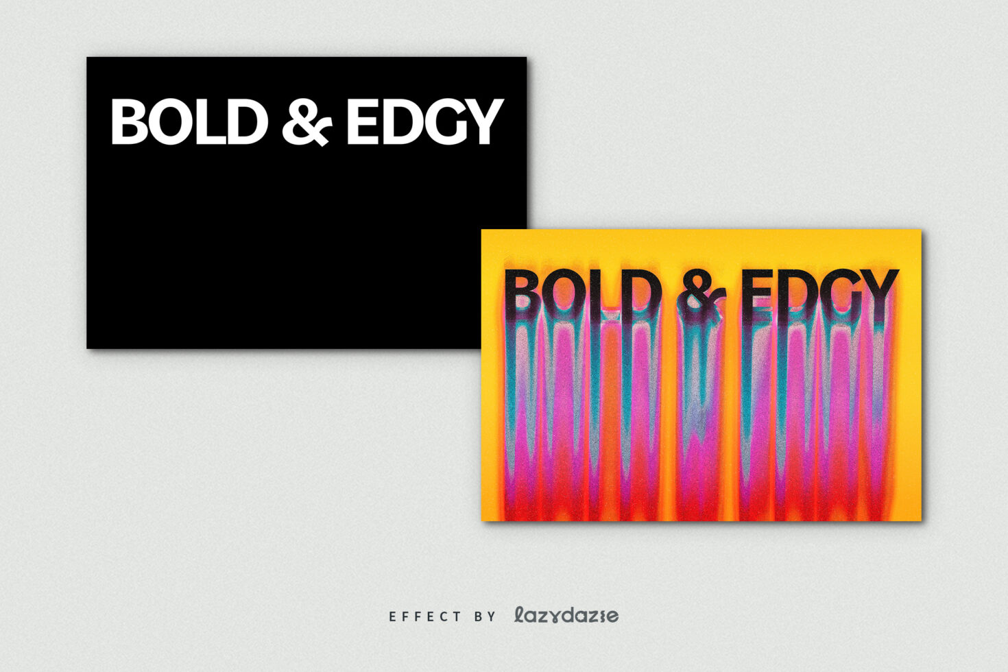 Bold and Edgy colorful text effect on black and yellow backgrounds, perfect for graphic designers seeking unique typography templates and mockups.