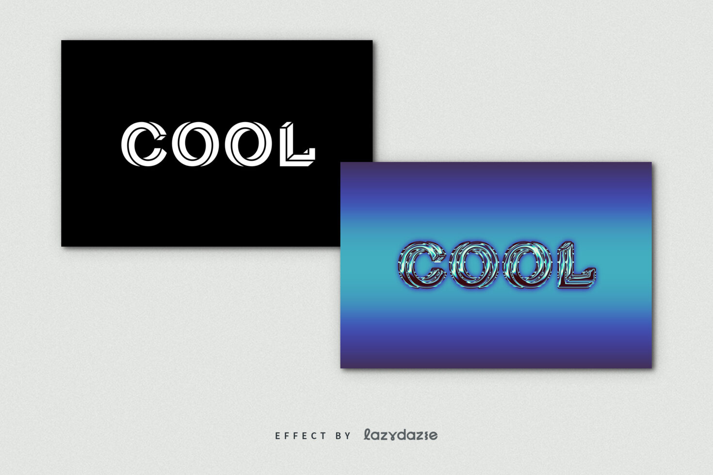 Bold typography design with the word COOL in two styles on black and blue backgrounds, suitable for graphic designers and mockup templates.