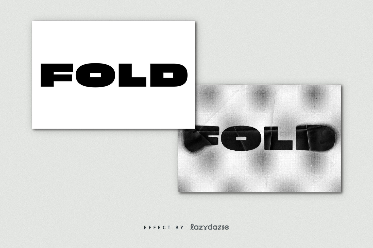 Bold black and white typographic design of the word Fold with crumpled fabric texture effect background perfect for branding mockups templates.