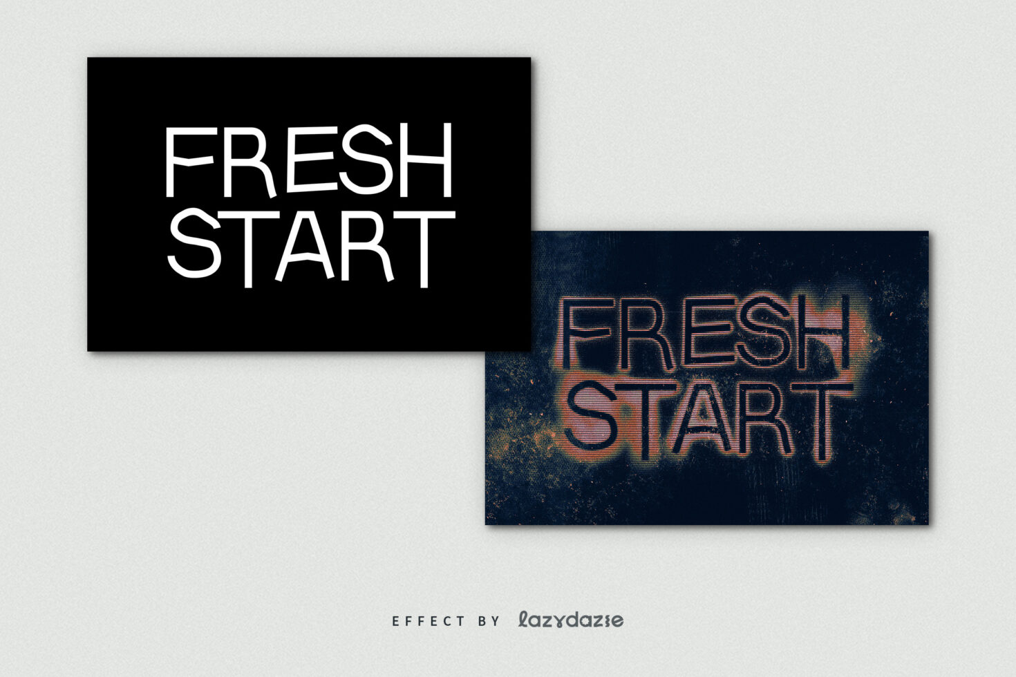 Typography graphic showing the text FRESH START in two styles: one minimalist on black, one textured grunge on blue. Perfect for design projects.