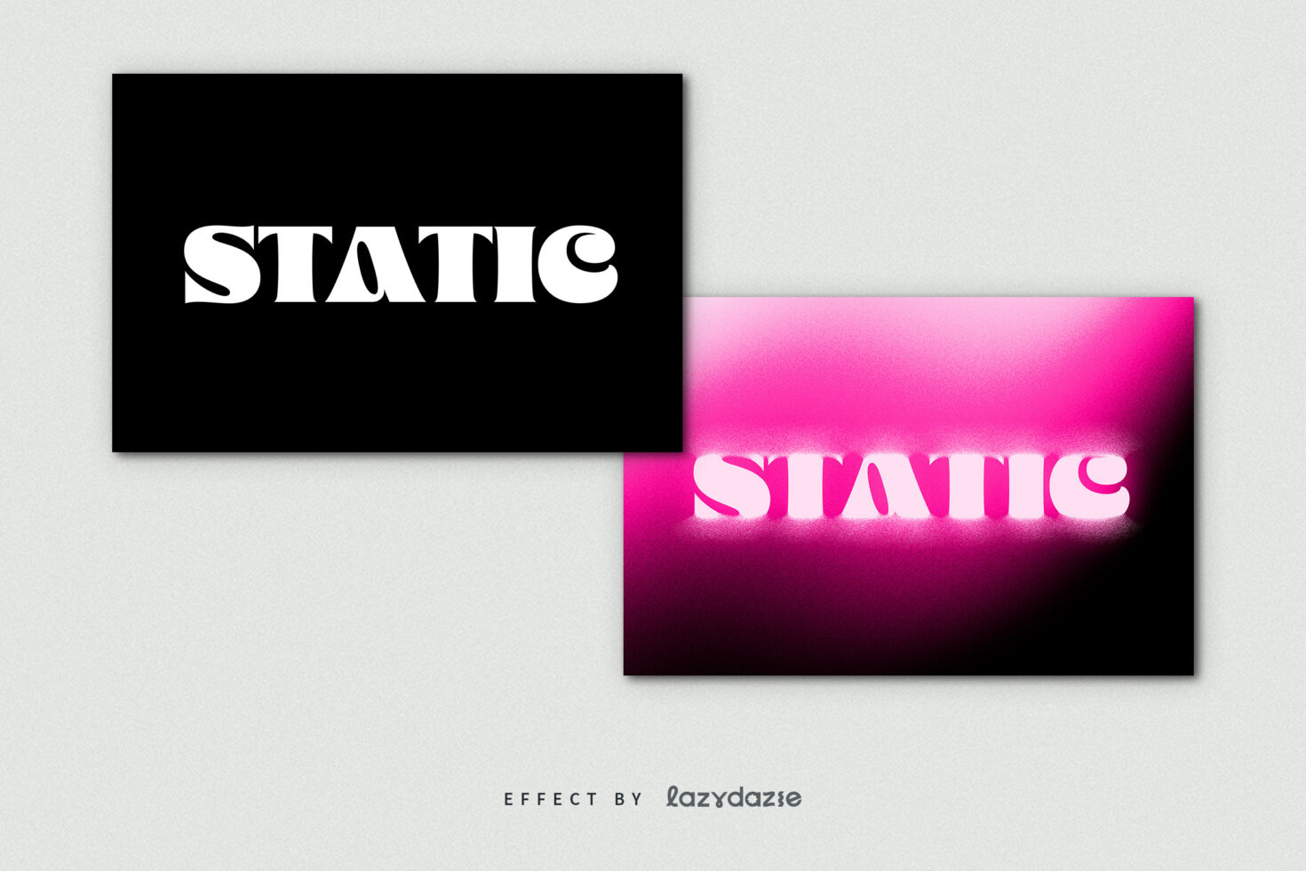 Stylized STATIC text graphic with bold white typography on black and glowing pink backgrounds, perfect for design branding, font templates, mockups.